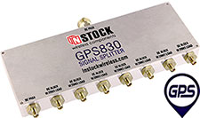 GPS830, 8-way GPS antenna signal splitter with SMA coaxial connectors and Type N input port spanning 1-2 GHz