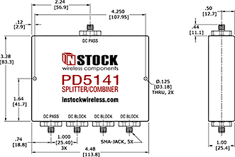 Weather Resistant, DC Blocking, L-Band Splitter Combiner Outline Drawing